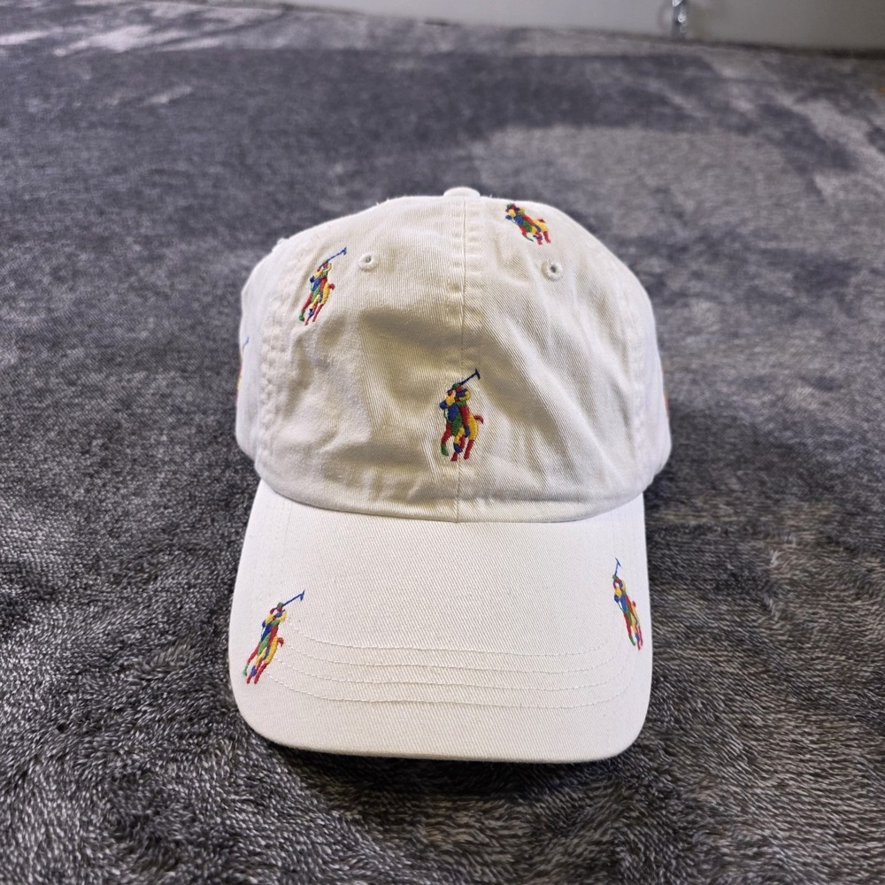 Polo Ralph Lauren Allover Pony Ball Cap Hat OS White/Multicolor Embroidered